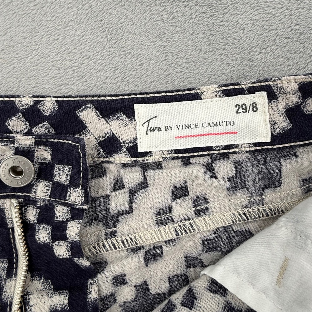 Two by Vince Camuto Navy White Ikat Linen Blend Summer Shorts Women's Size 29/8 - Picture 5 of 12